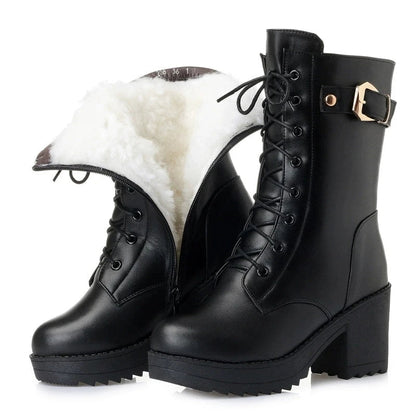 Women’s Winter Boots -30°C – Genuine Leather, Warm Fur & Wool Lining, Mid-Calf, Zipper + Lace
