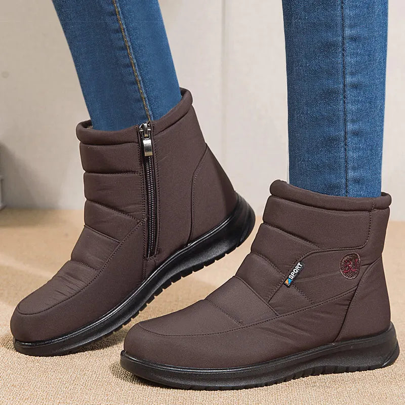 Damen-Winterstiefeletten 2025 – Warme, gefütterte Schneestiefel mit niedrigem Absatz und wasserdichtem Komfort