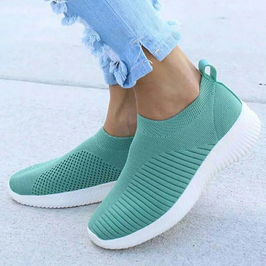 Women's Slip-On Sneakers – Breathable White Casual & Sport Shoes | Comfortable Vulcanized Footwear