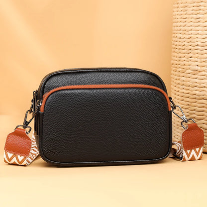 Echtes Leder Damen Schultertasche mit breitem Riemen, einfarbig, Crossbody-Tasche, Luxus-Design, Handtasche, Handytasche, bolsa feminina